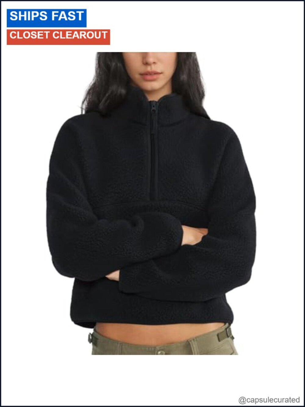 Womens Quarter Zip Fleece Pullover Sherpa Sweatshirt Warm Jacket